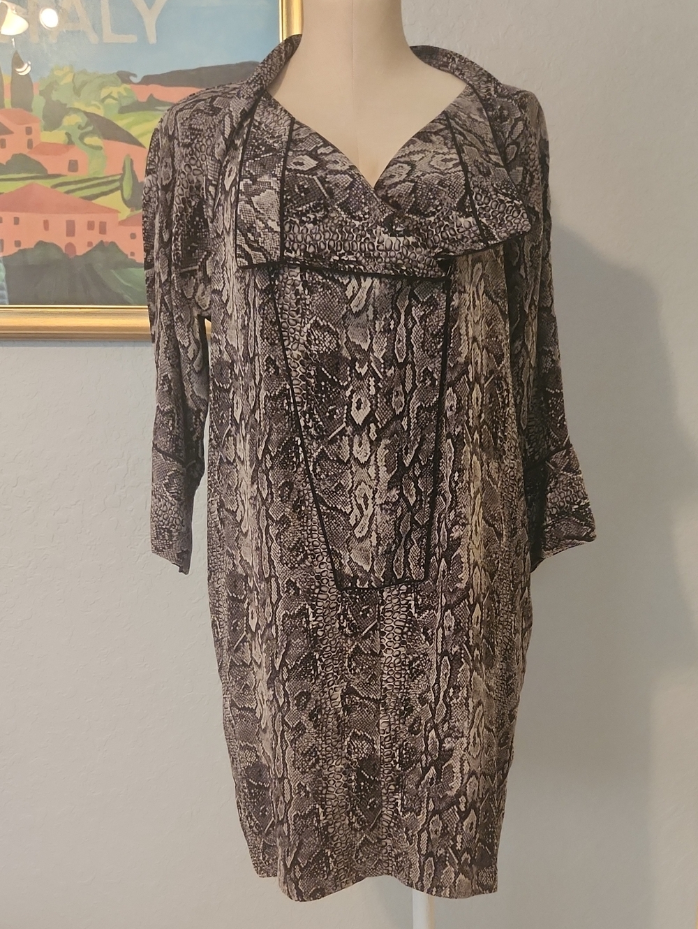 BCBGMaxAzria Brown & Black Snake Print Midi Dress